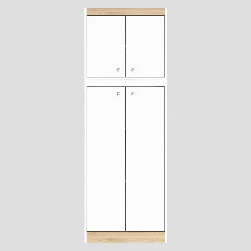 4 Doors Kitchen Storage Cabinet White/Oak - Inval: Modern Pantry with Adjustable Shelves
