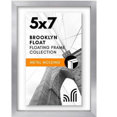 Americanflat Aluminum 5x7 Floating Picture Frame with Shatter-Resistant Glass, Use as 5x7 Picture Frame or 4x6 Picture Frame, Silver