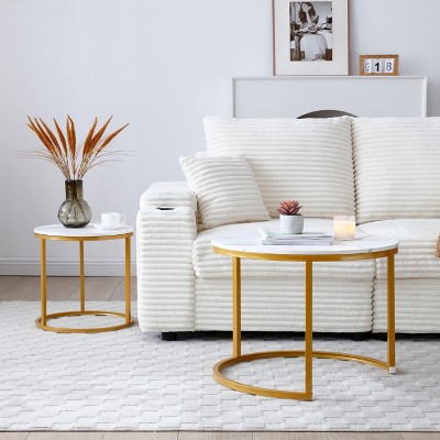 PAGED Modern Set of 2 Nesting Coffee Table with Sturdy Metal Frame,Industrial Side Table Center Table for Living Room,Welfare Feedback!