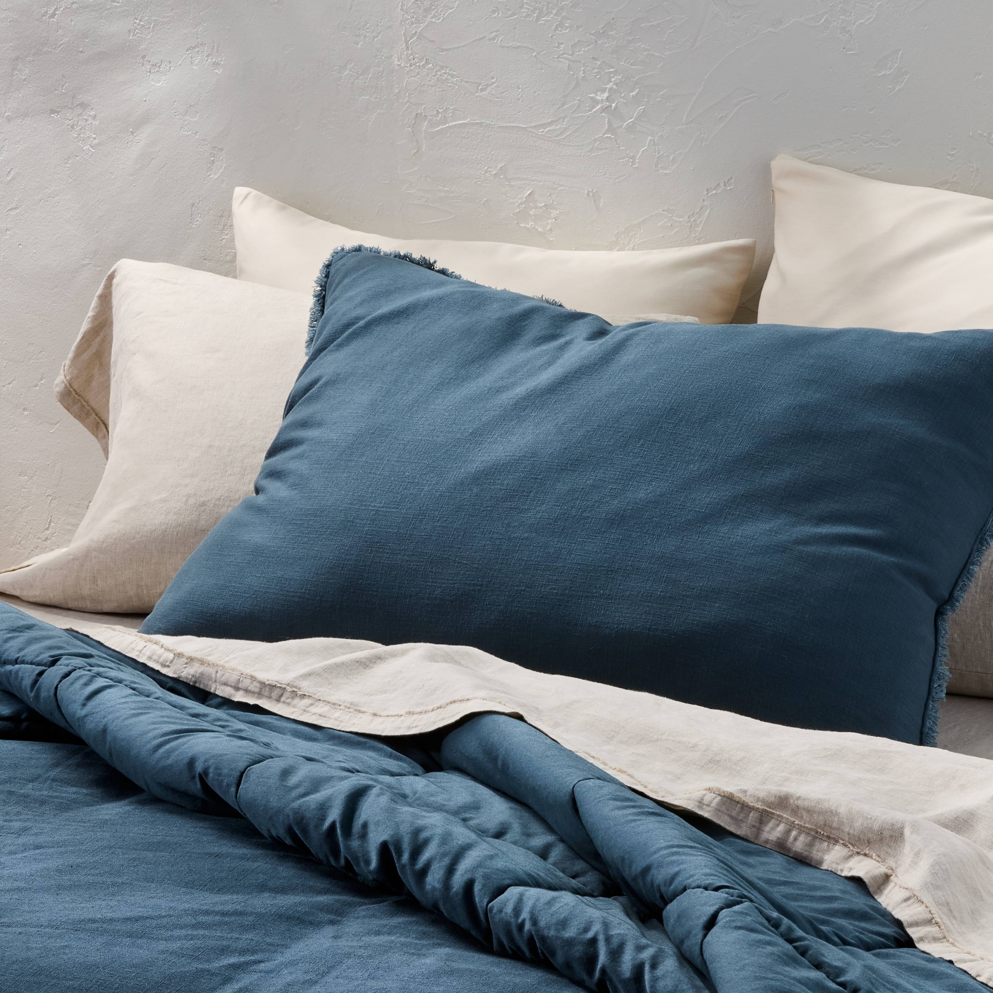 King Euro Heavyweight Linen Blend Decorative Throw Pillow Dark Mineral Blue - Casaluna™