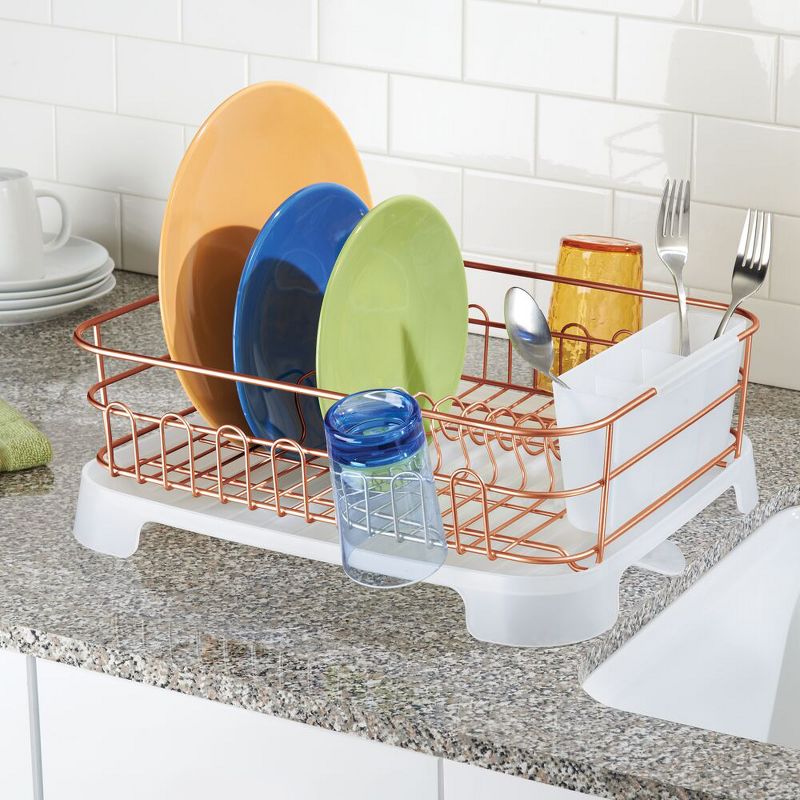 mDesign Alloy Steel Sink Dish Drying Rack Holder with Swivel Spout, 5 of 8