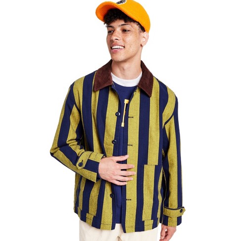 Men's Vertical Stripe Corduroy Collared Canvas Jacket - Rowing