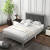Infans Full Size Bed Frame Upholstered Platform Velvet Headboard Wooden Slats Gray - 3 of 4