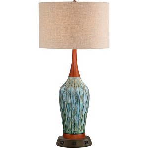 360 Lighting Mid Century Modern Table Lamp with USB and AC Power Outlet Workstation Charging Base 30" Tall Blue Ceramic Bedroom (Color May Vary) - 1 of 4