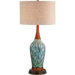 360 Lighting Mid Century Modern Table Lamp with USB and AC Power Outlet Workstation Charging Base 30" Tall Blue Ceramic Bedroom (Color May Vary)