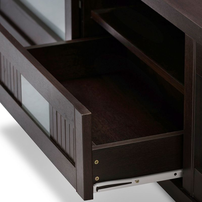 Gerhardine Wood Cabinet with 2 Sliding Doors and Drawer TV Stand for TVs up to 85&#34; Dark Brown - Baxton Studio, 5 of 7