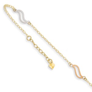 Black Bow Jewelry 14k Tri-Color Gold Oval and Open S Links Adjustable Anklet, 10 Inch - 1 of 4