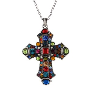Alilang Gold Tone Ornate Cross Pendant Necklace with Multicolor Crystal Rhinestones - 1 of 4