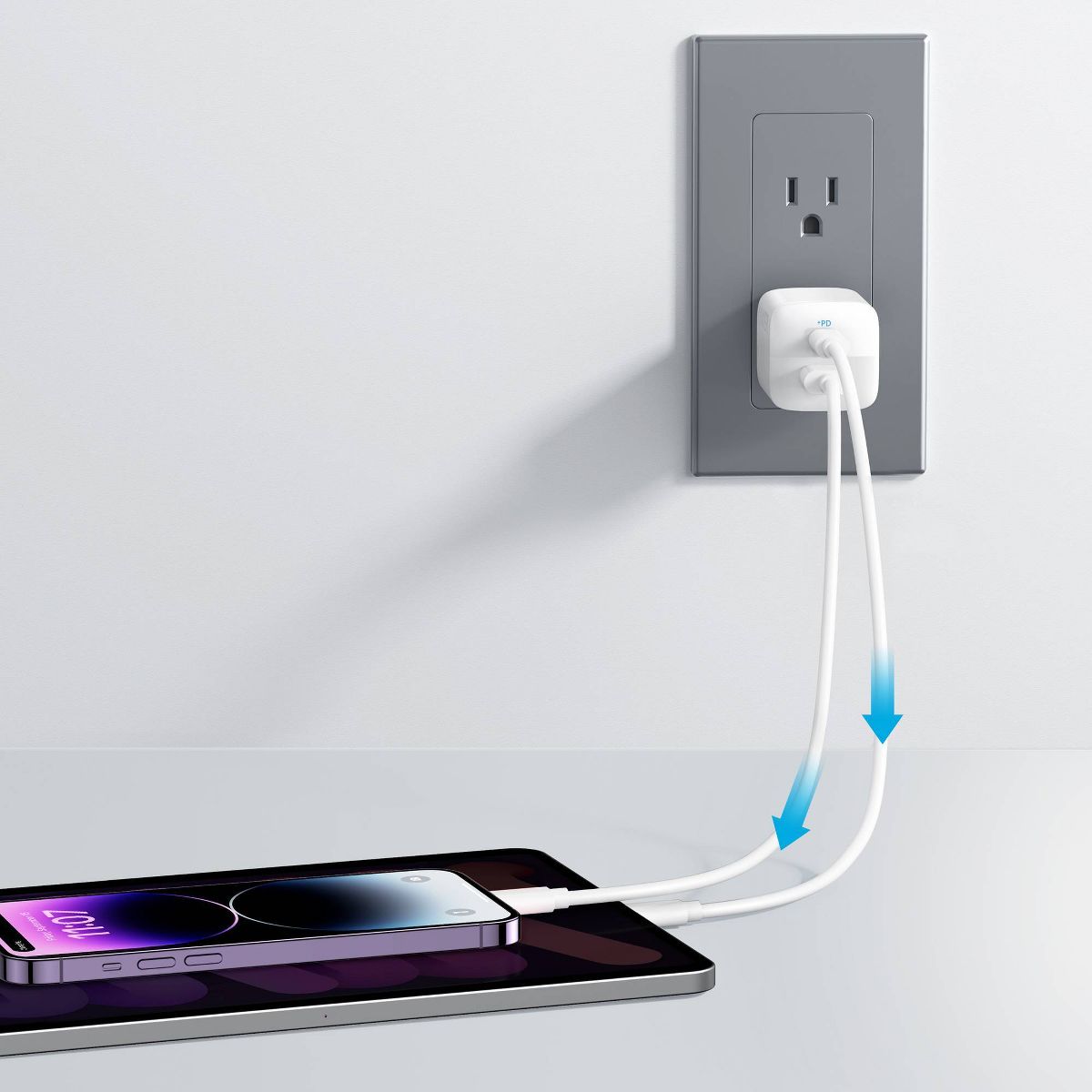 Anker 2 Port 33W Wall Charger with 6' USB-C to USB-C Cable - White: Quick Charge, 9V Output - thumbnail 6