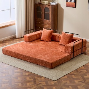 Whisen Sectional Compression Sofa Bed & Floor Futon Couch with Convertible Folding Design, Pillows and Armrests - 1 of 4