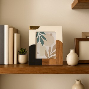Mid-Century Modern Picture Frame - Stylish Tabletop Frame for Pictures Ideal for Home Styling and Office Desk Decor Accent - Ivory & Brown - 1 of 4