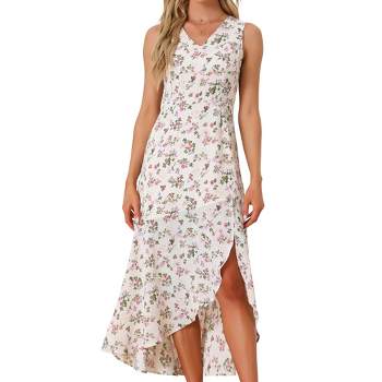 Allegra K Women's Floral Print Summer A-Line High Low Side Slit Sleeveless Midi Dress