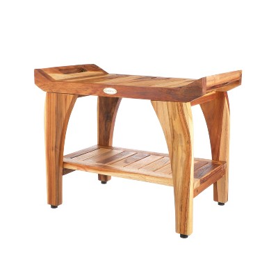 24" Tranquility ED941 Wide Teak Shower Bench with Handles - EcoDecors