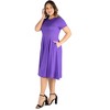 24seven Comfort Apparel Short Sleeve Plus Size  Midi Skater Dress With Pockets - 2 of 4