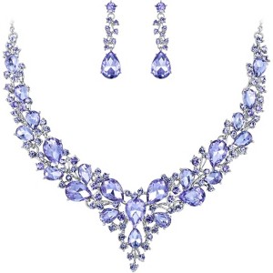 Wedding Bridal Jewelry Set, Austrian Crystal Teardrop Cluster Necklace & Earrings - 1 of 4