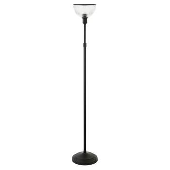 Hampton & Thyme Torchiere Floor Lamp with Ribbed Glass Shade Blackened Bronze/Clear