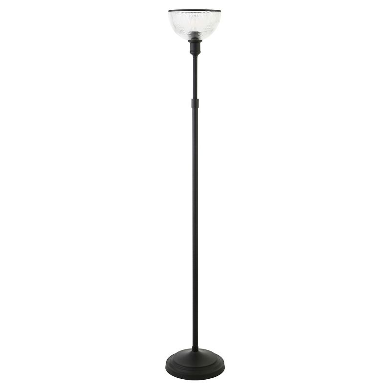 Hampton &#38; Thyme Torchiere Floor Lamp with Ribbed Glass Shade Blackened Bronze/Clear, 1 of 12