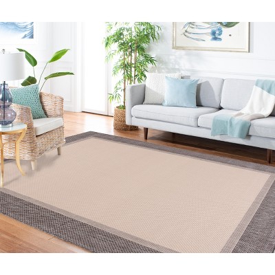 Ivory and Camel Square Synthetic Indoor/Outdoor Rug