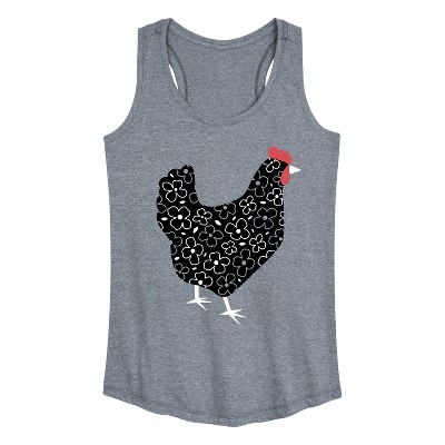 Women's - Country Casuals - Black And White Floral Chicken Graphic Racerback Tank