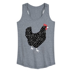 Women's - Country Casuals - Black And White Floral Chicken Graphic Racerback Tank - 1 of 4