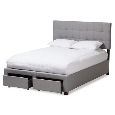 Contemporary Gray Queen Upholstered Storage Bed with Tufted Headboard