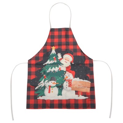 Unique Bargains Christmas Aprons Santa ClausChristmas TreeSnowman Linen Red Black Green Beige 21.65"x26.77" 1 Pcs