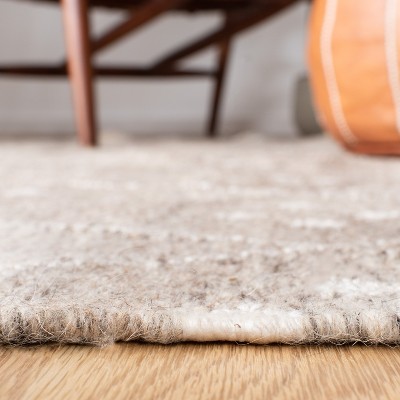 Hand-Woven Nomadic Motif Square Rug in Natural/Ivory - Wool & Viscose Blend