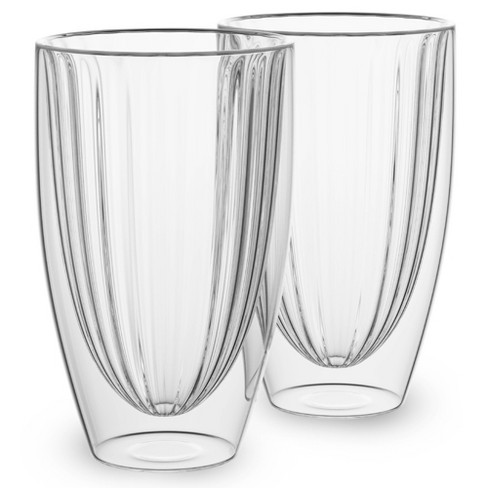 Elle Decor Ribbed Highball Glasses, Set Of 4, 16oz Tall Drinking Glasses,  For Gin And Tonics, Cocktails, And Juice, Stackable Vintage Style : Target