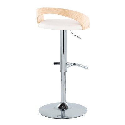 White and Natural Wood Adjustable Swivel Bar Stools, Set of 2