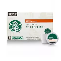 Starbucks Medium Roast K-Cup Coffee Pods with 2X Caffeine — for Keurig Brewers — 1 box (12 pods)