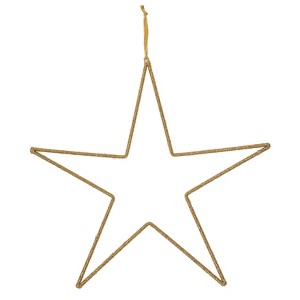 Storied Home Hanging Metal and Glass Bead Star with Cotton Velvet Ribbon, Gold Finish - 1 of 3