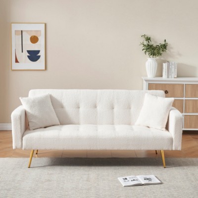 Modern 71.7" Teddy Convertible Sofa Bed with Fold-Down Backrest, Metal Legs & 2 Throw Pillows, Compact Sofa for Small Spaces–The Pop Home