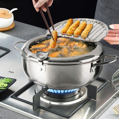 SEVOBAL Pots and Pans Deep Fryer Pot Tempura Frying Pot with Lid with Oil Drip Drainer Rack for Kitchen French Fries, Black, 9.84"*3.94"*9.45"