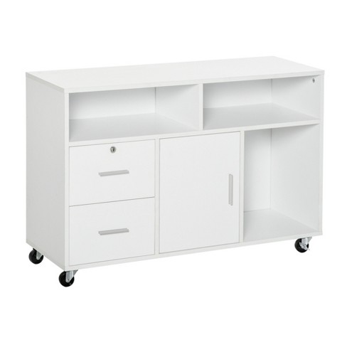 HOMCOM Printer Stand Home Office Mobile Cabinet Organizer Desktop with  Caster Wheels, 2 Locking Breaks and Drawer, White