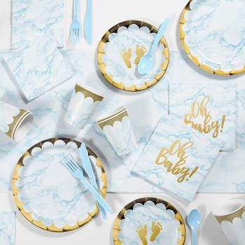 Marble Baby Shower Party Supplies Kit Blue