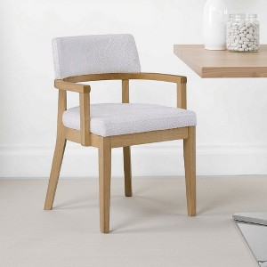 Royal Hampton Dining Armchair Set of 2, Curved Cutout Back, White Fabric, Brown - 1 of 1