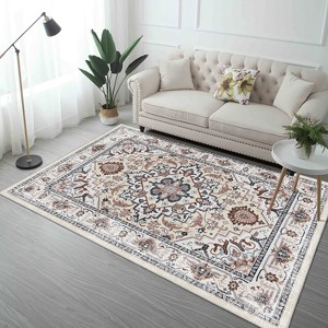 Area Rug Vintage Bohemian Persian Non-slip Washable Rug For Living Room Kitchen Bedroom Living Room Flower Design Orange-yellow - 1 of 4
