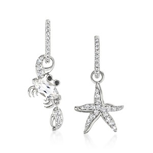 Ross-Simons 2.20 ct. t.w. White Topaz Starfish and Crab Mismatched Drop Earrings With Black Spinel Accents in Sterling Silver - 1 of 4