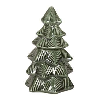 Transpac Ceramic 9.25 in. Green Christmas Iridescent Tree Cookie Jar