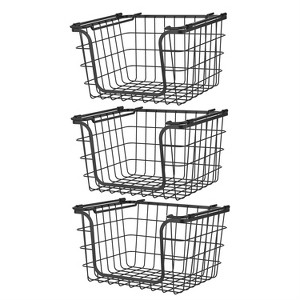 LunaLulinlk Stackable Metal Wire Storage Basket Set for Pantry, Countertop, Kitchen or Bathroom – Black, Set of 3 - 1 of 4