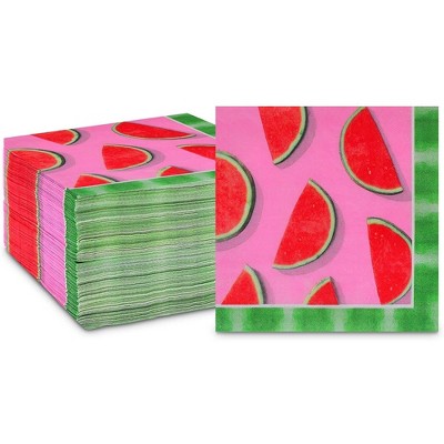 Sparkle and Bash 150 Pack Watermelon Fruit Disposable Luncheon Paper Napkins 6.5" for Summer Party Decorations