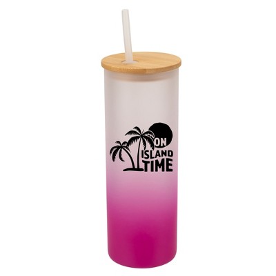 Elanze Designs On Island Time Summer Vibes Wrap-Around Design 25 Ounce Frosted Gradient Glass On-The-Go Coffee Travel Skinny Tumbler Mug Cup, Bamboo
