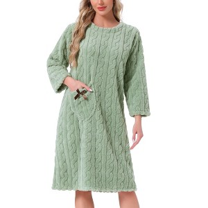INSPIRE CHIC Women's Flannel Sleep One-Piece Dress Fuzzy Round Neck Soft Nightgowns with Pocket - 1 of 4