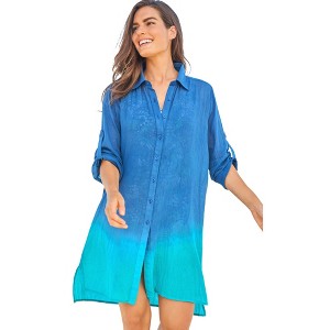 Swim 365 Women's Plus Size Button-Front Swim Cover Up - 1 of 4