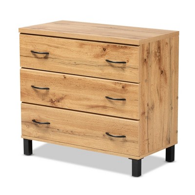 Maison Wood 3 Drawer Storage Chest Oak Brown - Baxton Studio