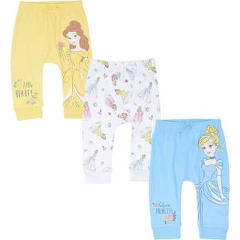 Disney Princess Belle Aurora Cinderella Baby Girls 3 Pack Pants Newborn to Infant