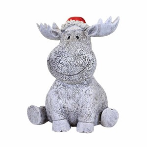 Roman 8.75 In Moose Pudgy Pal W/Santa Hat Statue Christmas Animal Garden Statues - 1 of 3