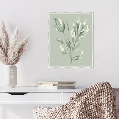 Tonal Green Ferns Canvas Art with Beaded White Frame