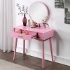 Roundhill Furniture Maly Contemporary Wood Vanity and Stool Set, Pink - 2 of 4