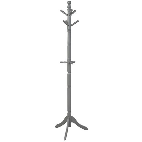 Free Standing Coat Rack Wooden Hall Tree 2 Adjustable Height w 9 Hooks Grey